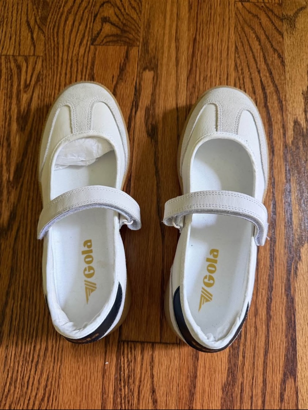 Gola Women’s White Mary Jane Shoes with Black Heel Accent (never worn)